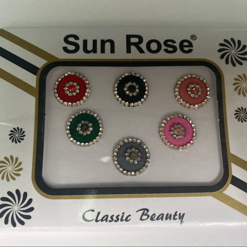 6 Round forehead Bindis in Multi-Colors